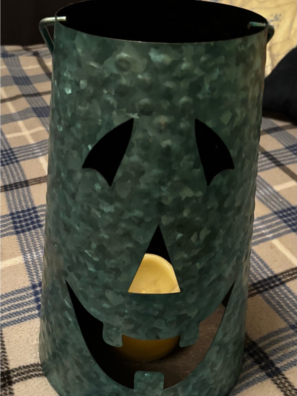Green Metal Halloween Jack-O'-Lantern Lantern - Unbranded